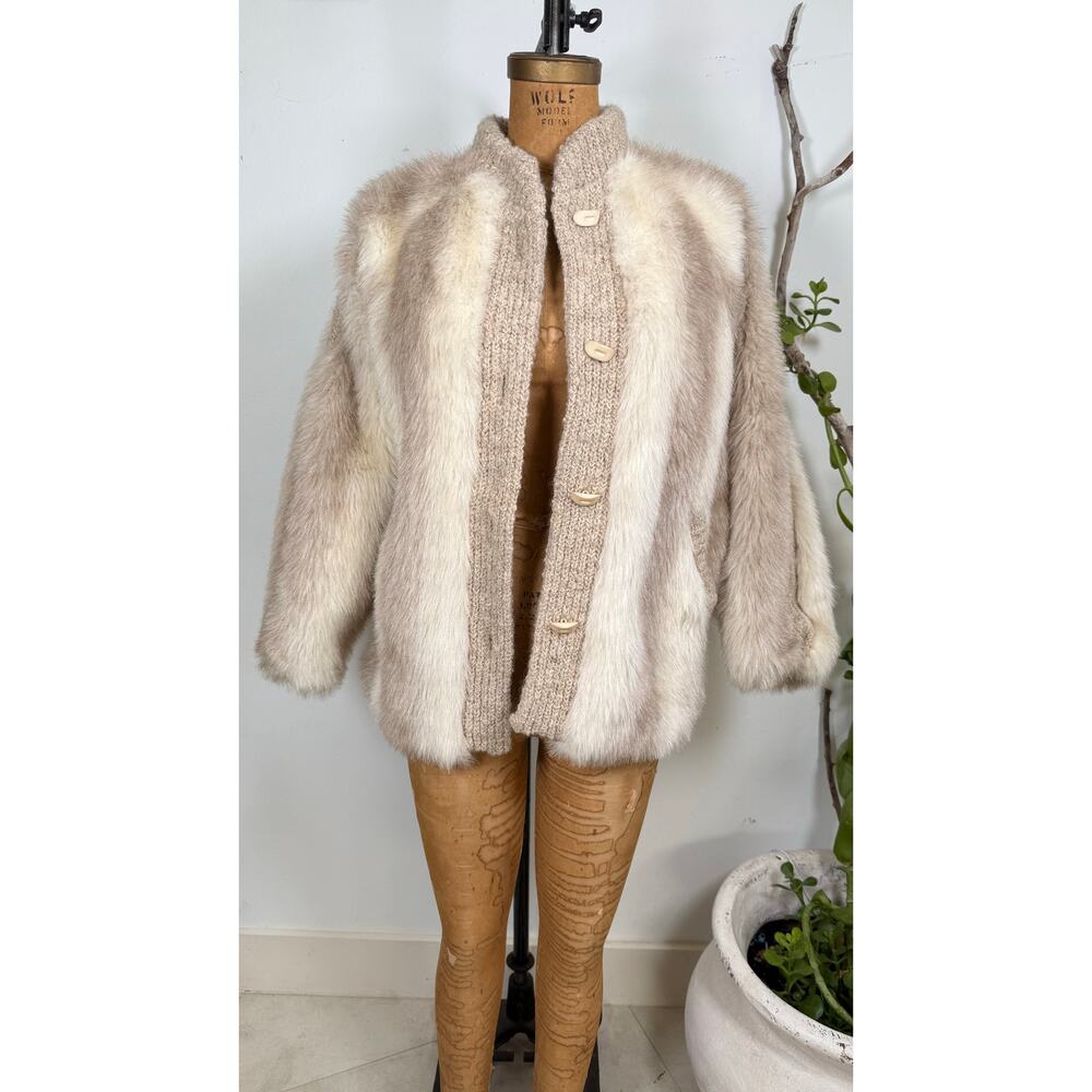 Vintage Cream Fur and Knit Jacket | Textured Wool Blend  | M/L